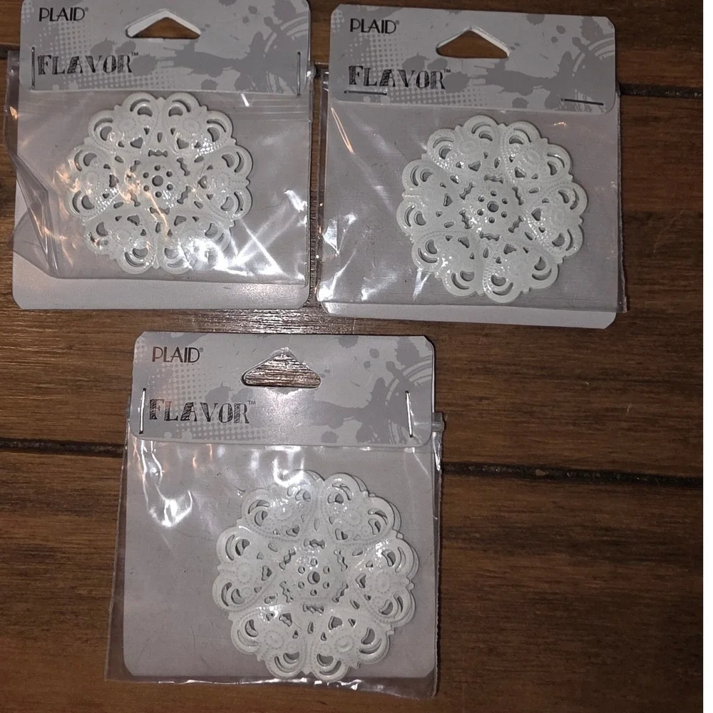 Plaid Flavor Metal Filigree Disk Cream Vintage Style Findings 74129 2in x 2in